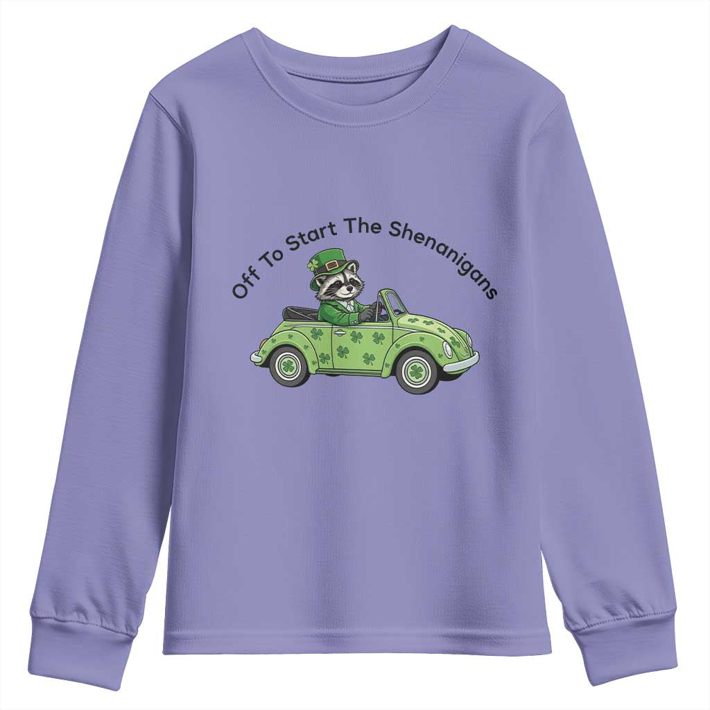 Off To Start The Shenanigans Youth Sweatshirt Funny Irish Raccoon