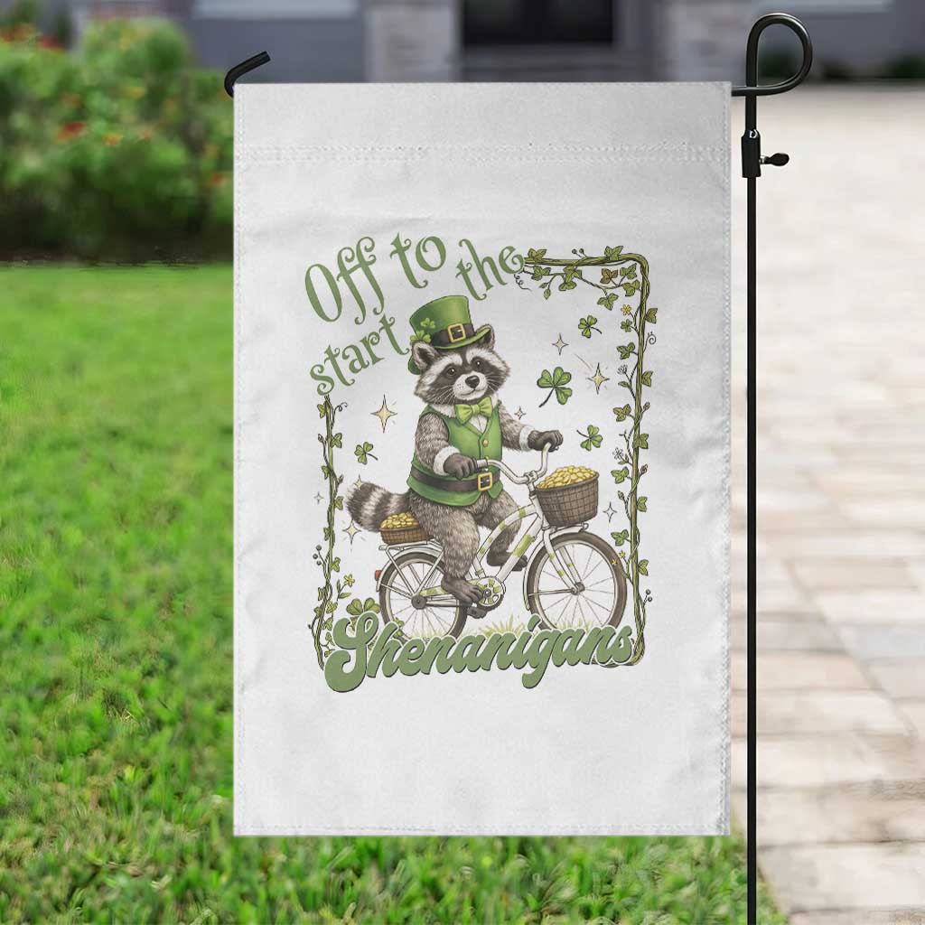 Funny Irish Raccoon Driver Garden Flag Off To Start The Shenanigans