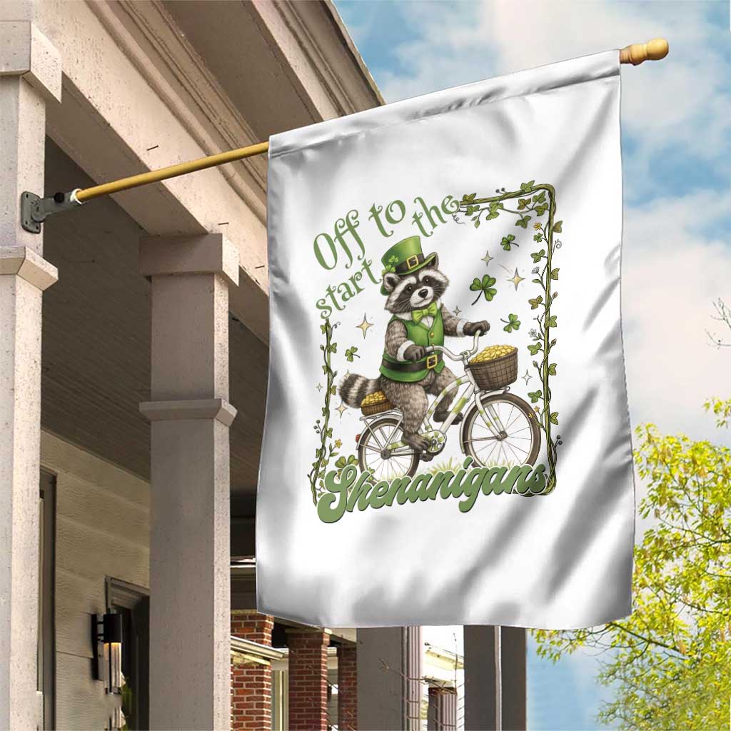 Funny Irish Raccoon Driver Garden Flag Off To Start The Shenanigans