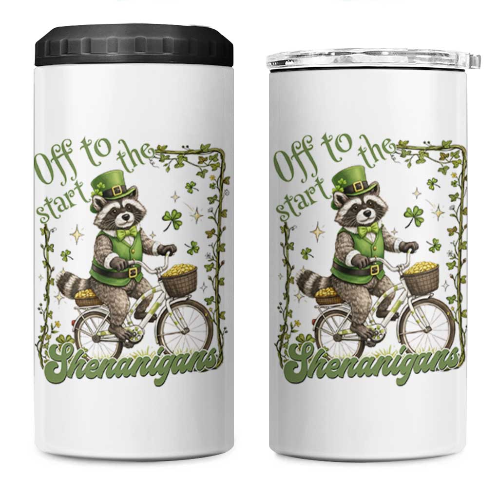 Funny Irish Raccoon Driver 4 in 1 Can Cooler Tumbler Off To Start The Shenanigans