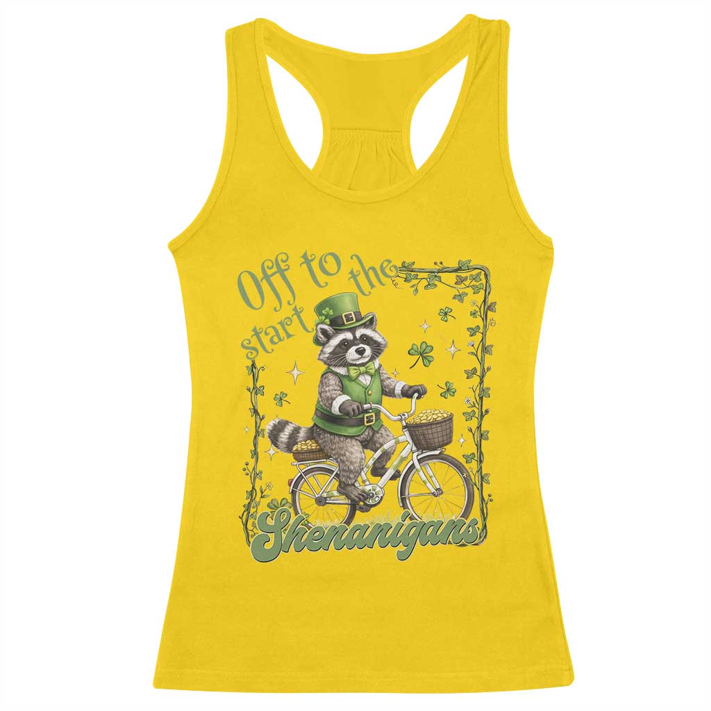 Funny Irish Raccoon Driver Racerback Tank Top Off To Start The Shenanigans