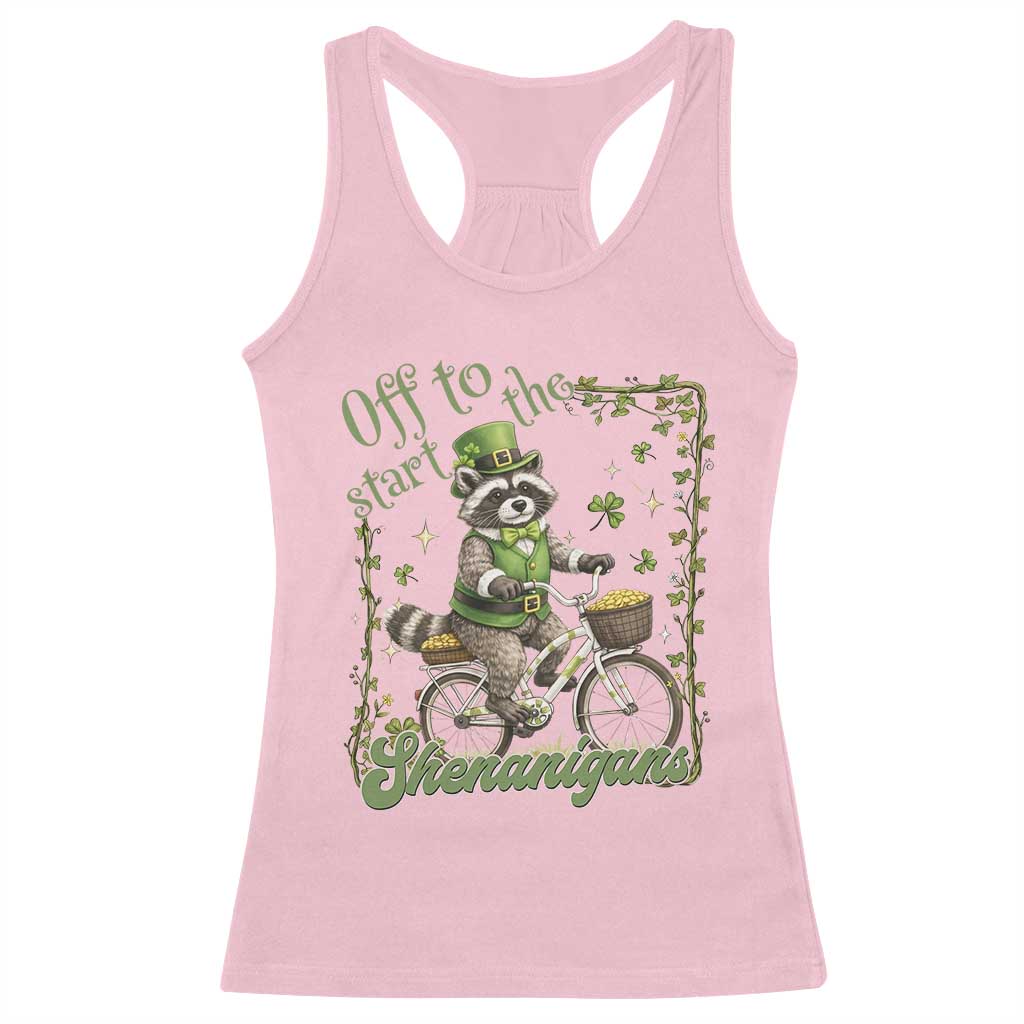 Funny Irish Raccoon Driver Racerback Tank Top Off To Start The Shenanigans