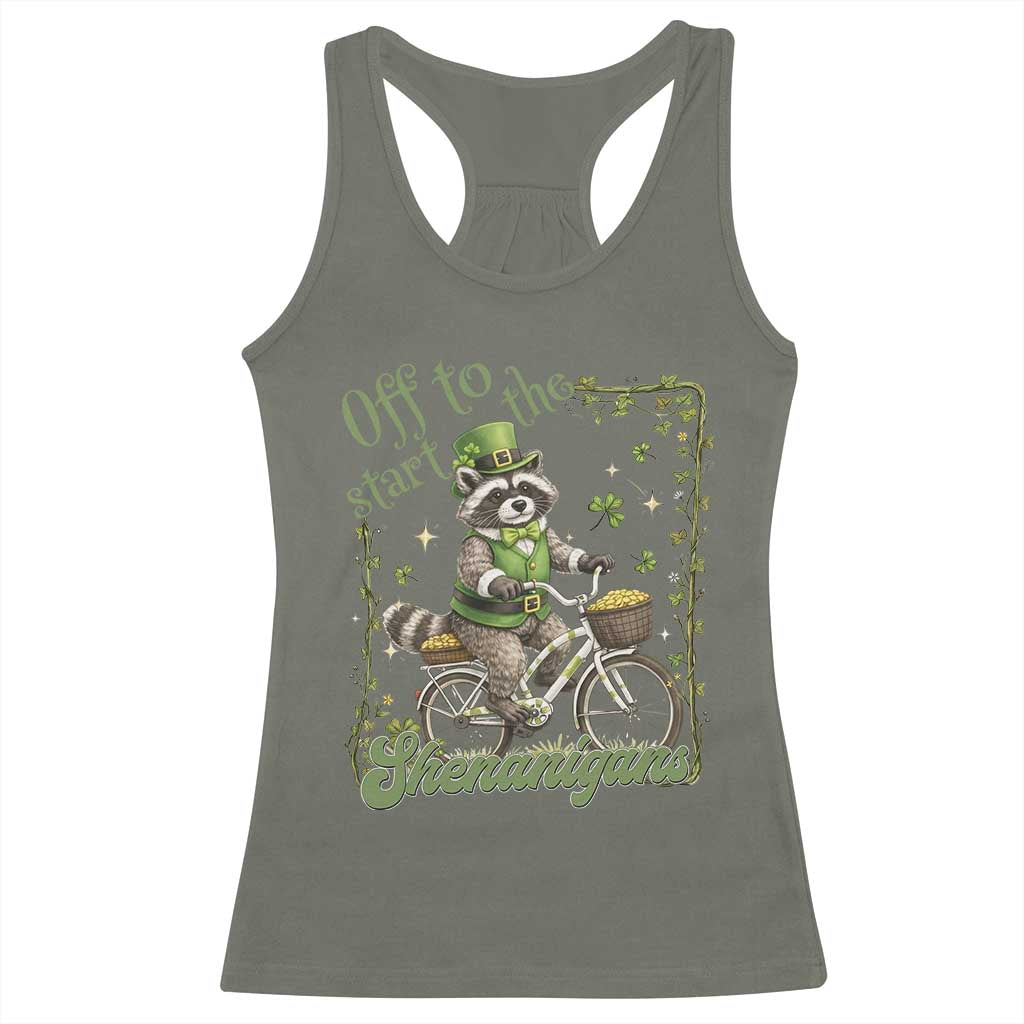 Funny Irish Raccoon Driver Racerback Tank Top Off To Start The Shenanigans