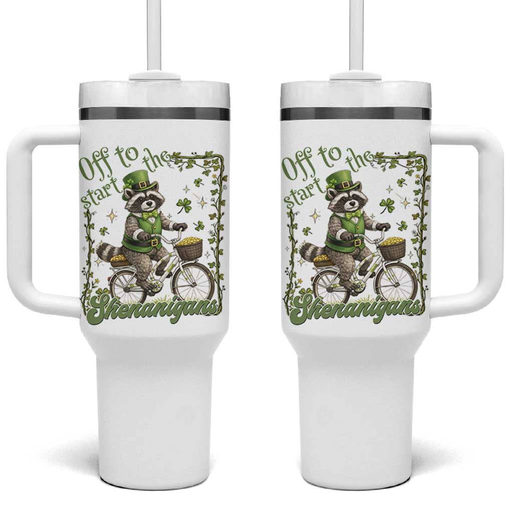 Funny Irish Raccoon Driver Tumbler With Handle Off To Start The Shenanigans