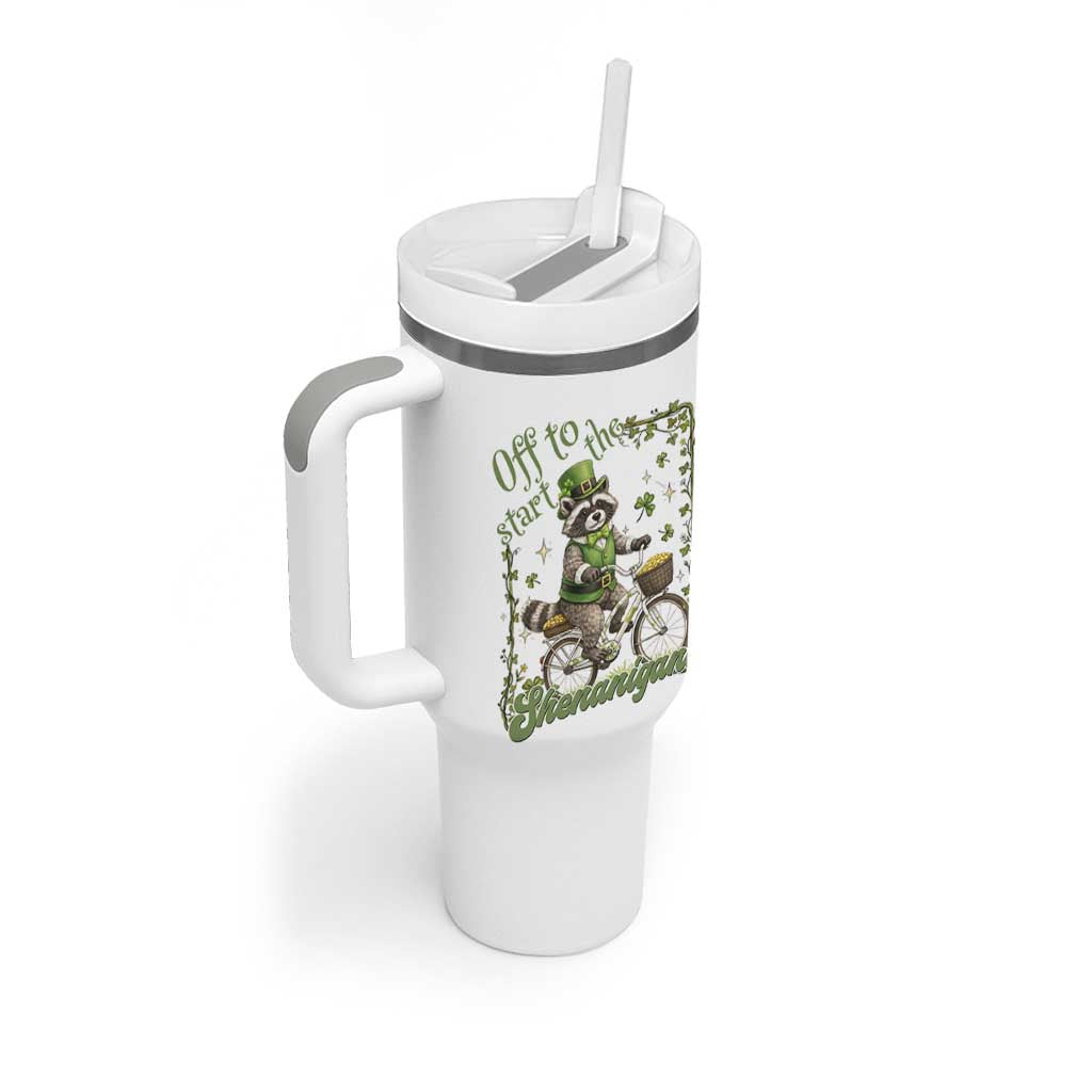 Funny Irish Raccoon Driver Tumbler With Handle Off To Start The Shenanigans