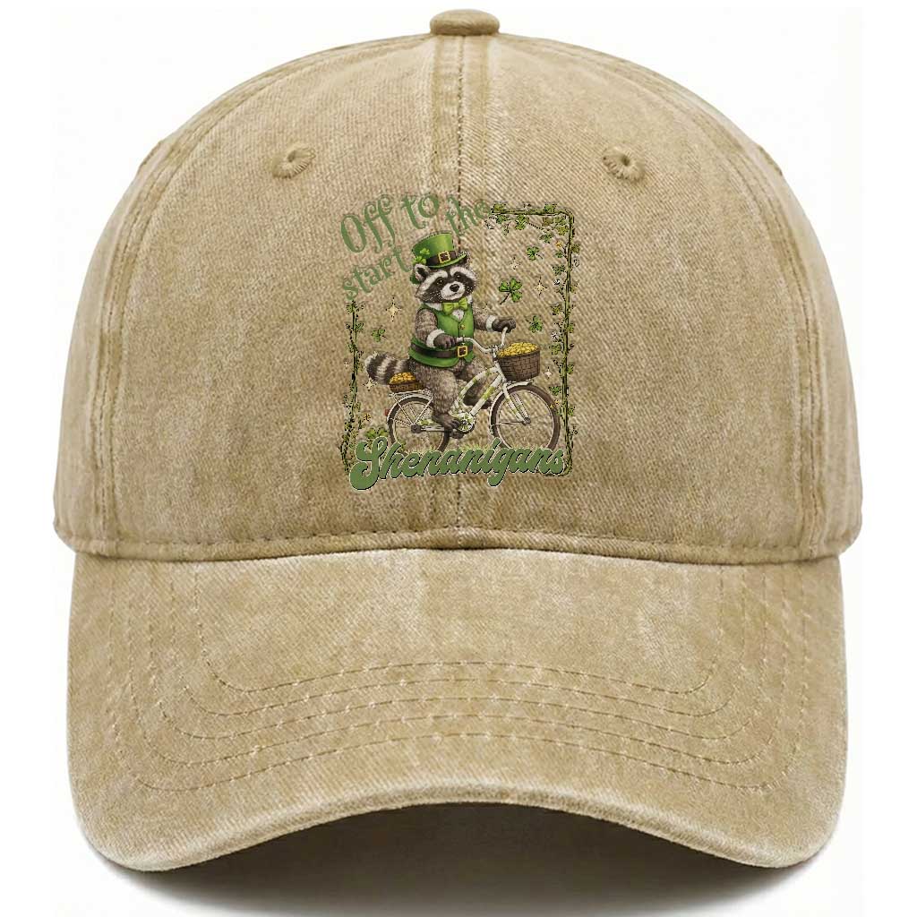 Funny Irish Raccoon Driver Washed Cotton Baseball Cap Off To Start The Shenanigans