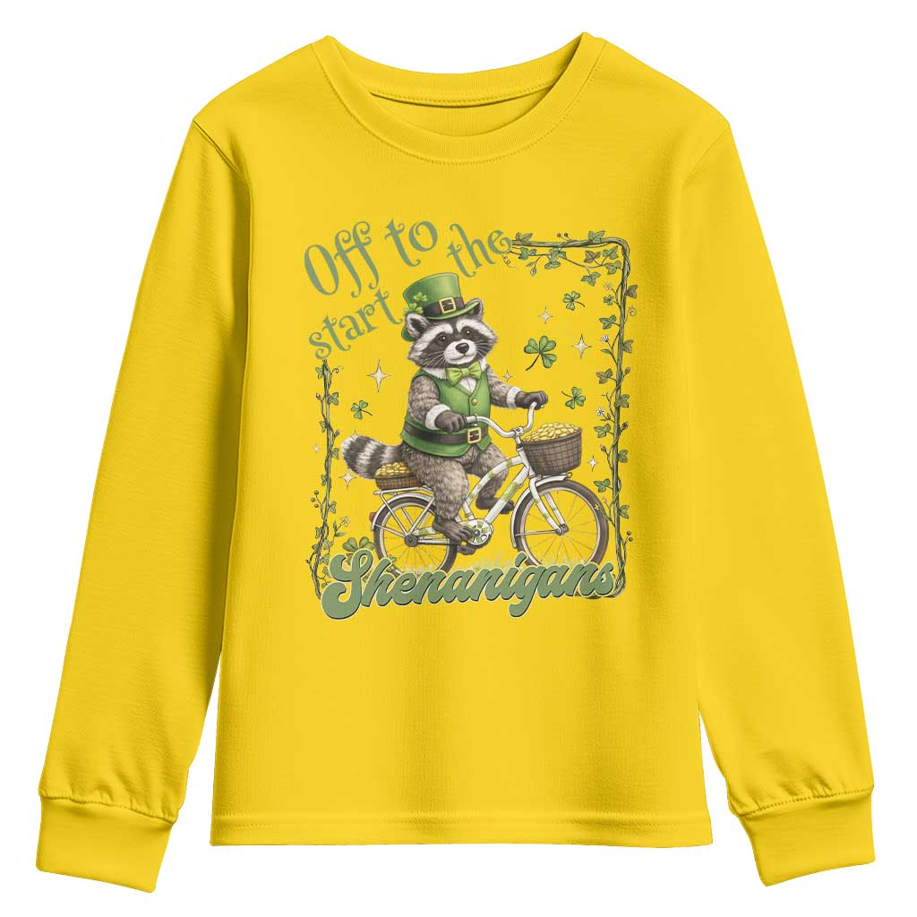 Funny Irish Raccoon Driver Youth Sweatshirt Off To Start The Shenanigans