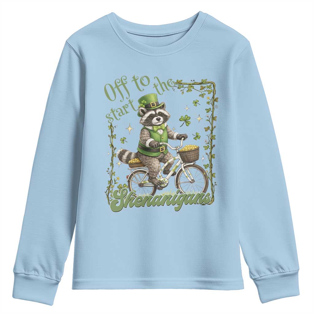 Funny Irish Raccoon Driver Youth Sweatshirt Off To Start The Shenanigans