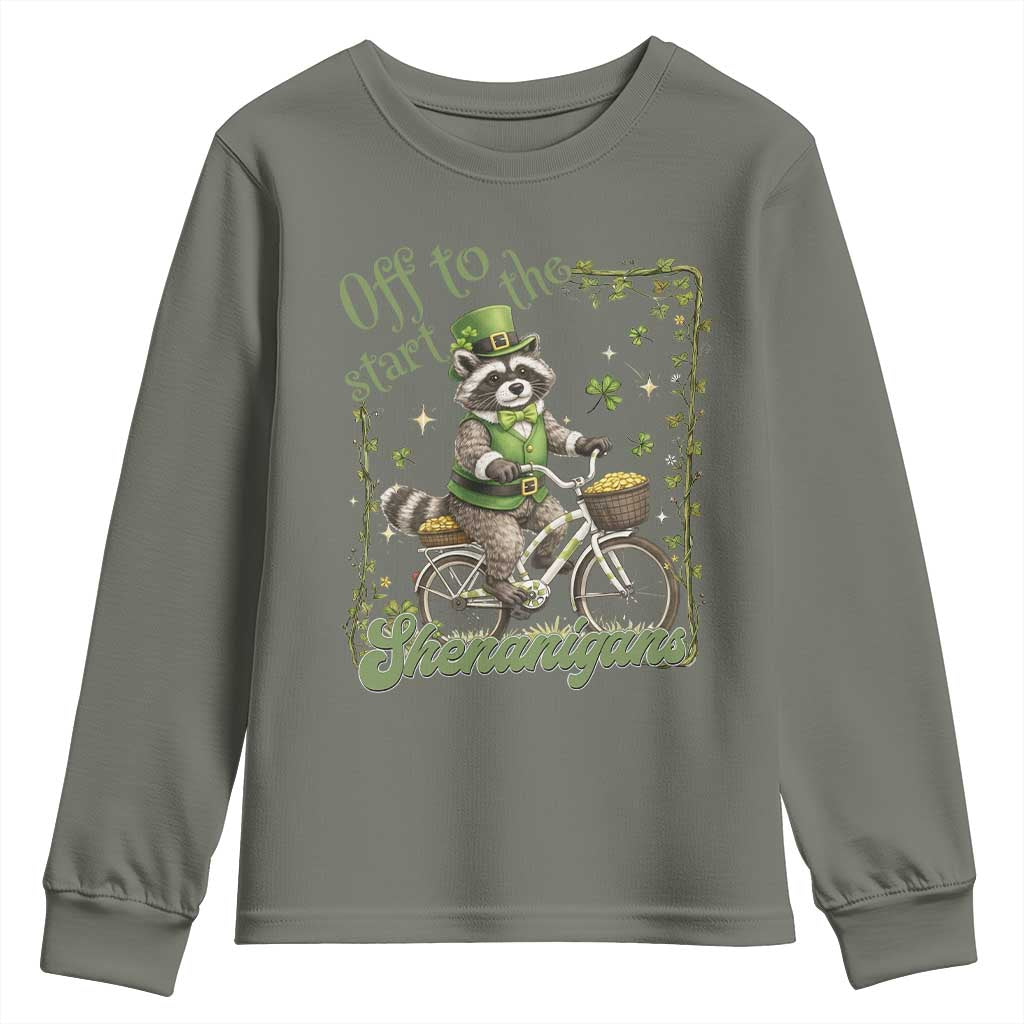 Funny Irish Raccoon Driver Youth Sweatshirt Off To Start The Shenanigans