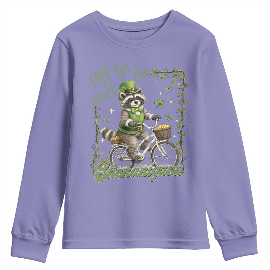 Funny Irish Raccoon Driver Youth Sweatshirt Off To Start The Shenanigans