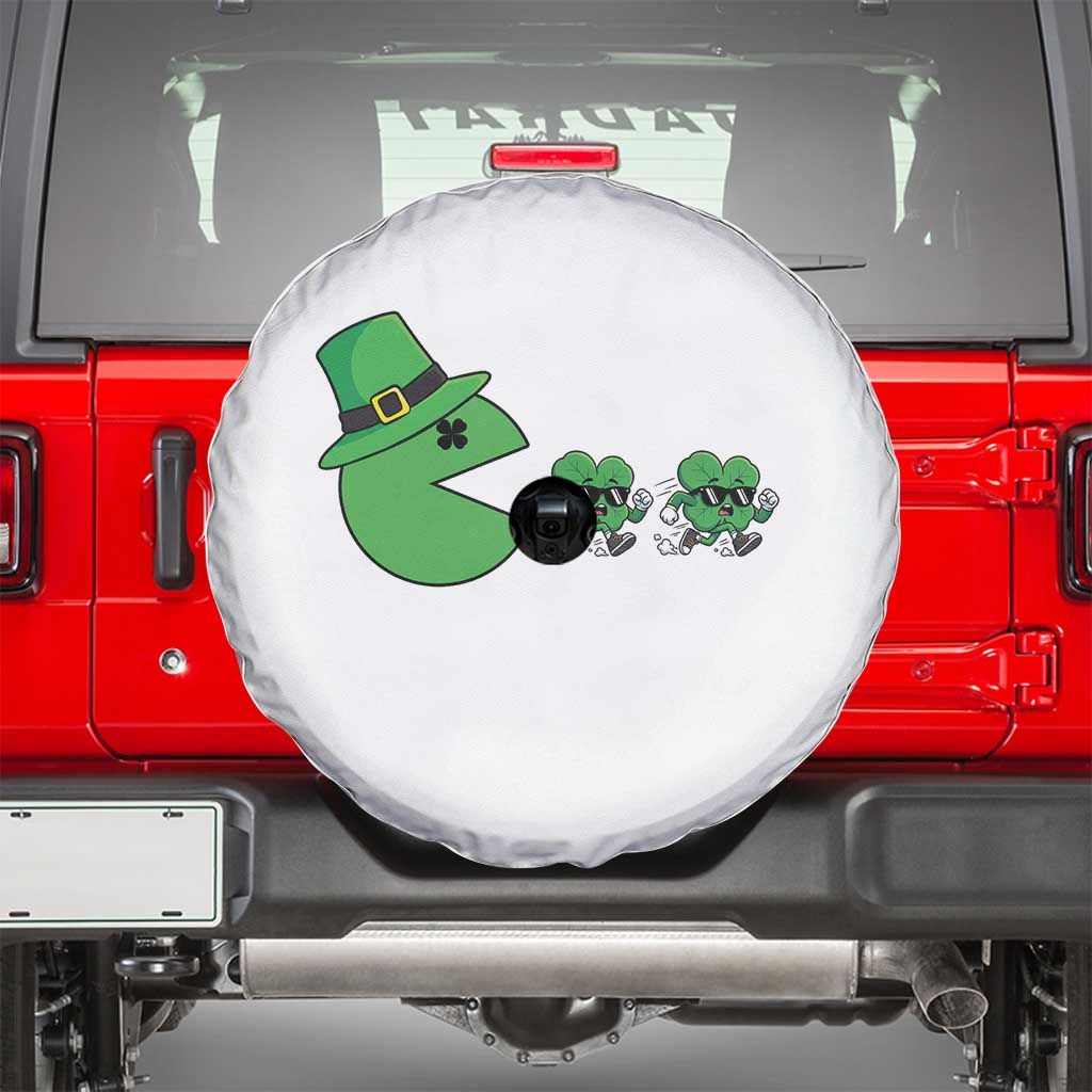St Patricks Day Retro Gamer Eating Shamrock Lucky Gift Spare Tire Cover