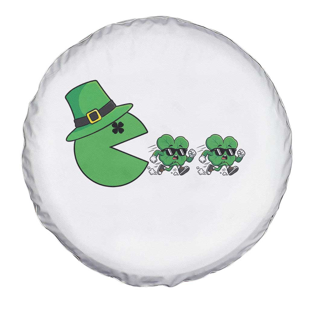St Patricks Day Retro Gamer Eating Shamrock Lucky Gift Spare Tire Cover
