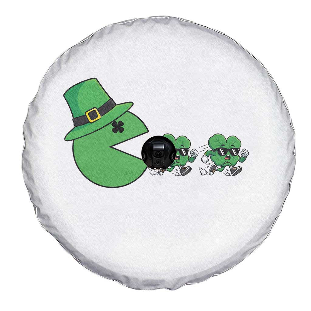 St Patricks Day Retro Gamer Eating Shamrock Lucky Gift Spare Tire Cover