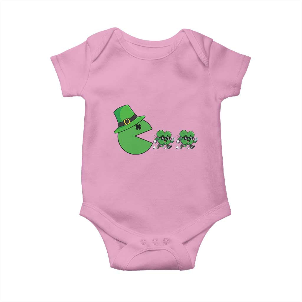St Patricks Day Retro Gamer Eating Shamrock Lucky Gift Baby Onesie