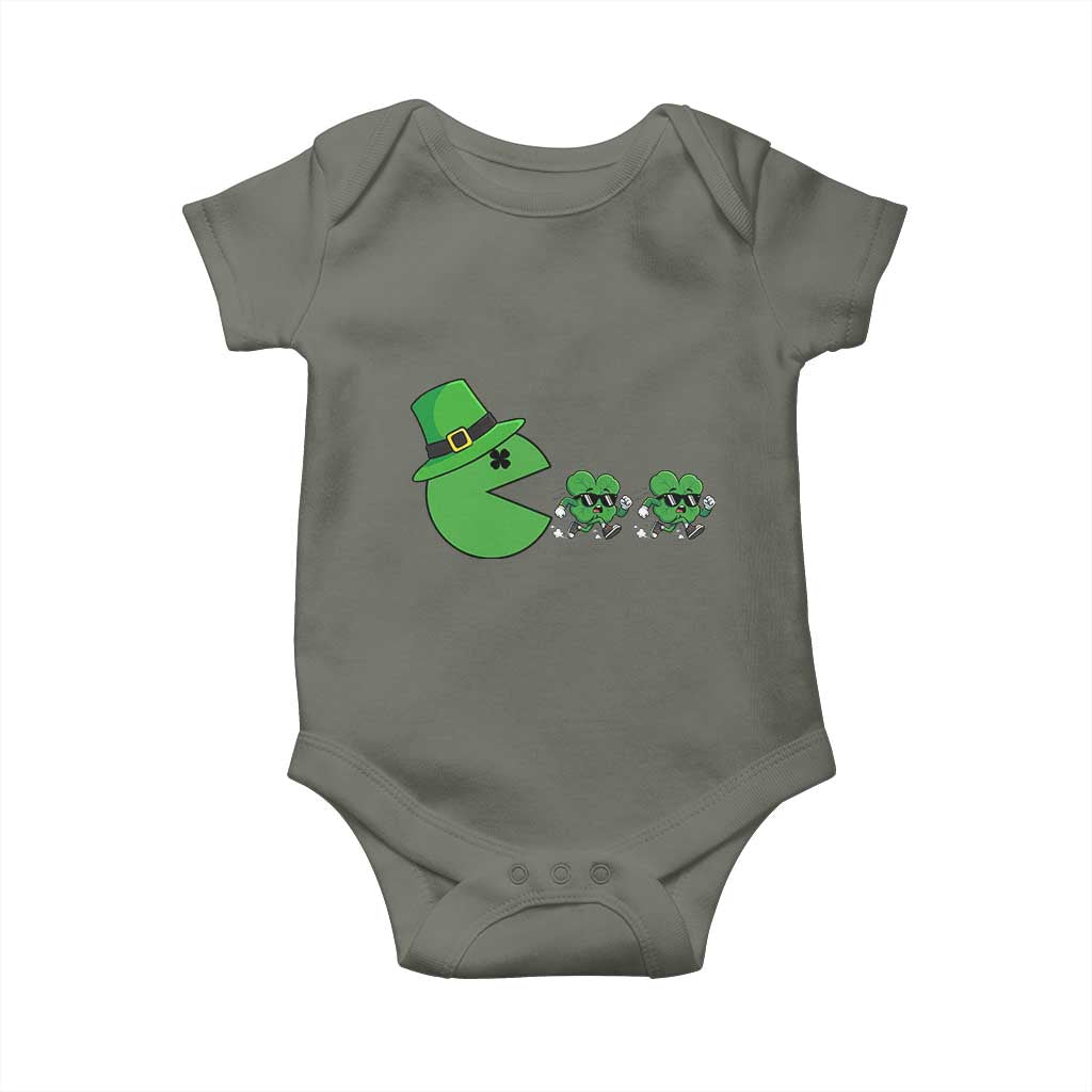 St Patricks Day Retro Gamer Eating Shamrock Lucky Gift Baby Onesie