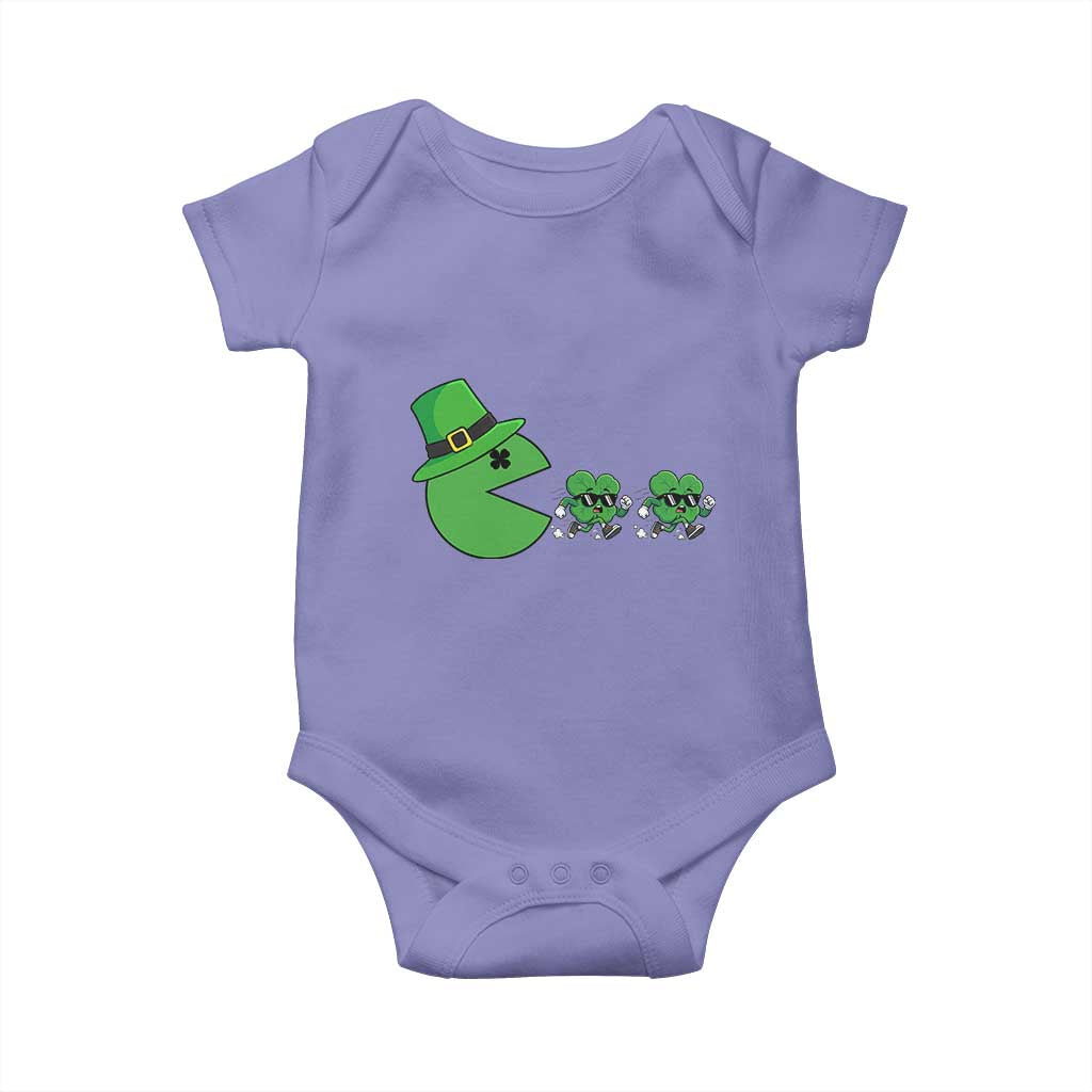 St Patricks Day Retro Gamer Eating Shamrock Lucky Gift Baby Onesie