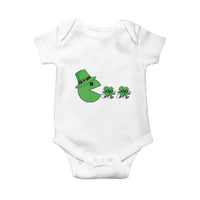 St Patricks Day Retro Gamer Eating Shamrock Lucky Gift Baby Onesie