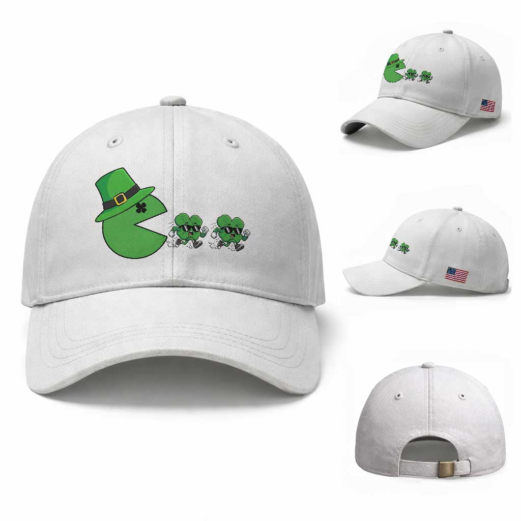 St Patricks Day Retro Gamer Eating Shamrock Lucky Gift Baseball Cap
