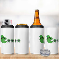 St Patricks Day Retro Gamer Eating Shamrock Lucky Gift 4 in 1 Can Cooler Tumbler