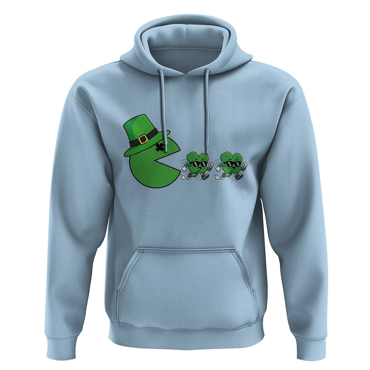 St Patricks Day Retro Gamer Eating Shamrock Lucky Gift Hoodie