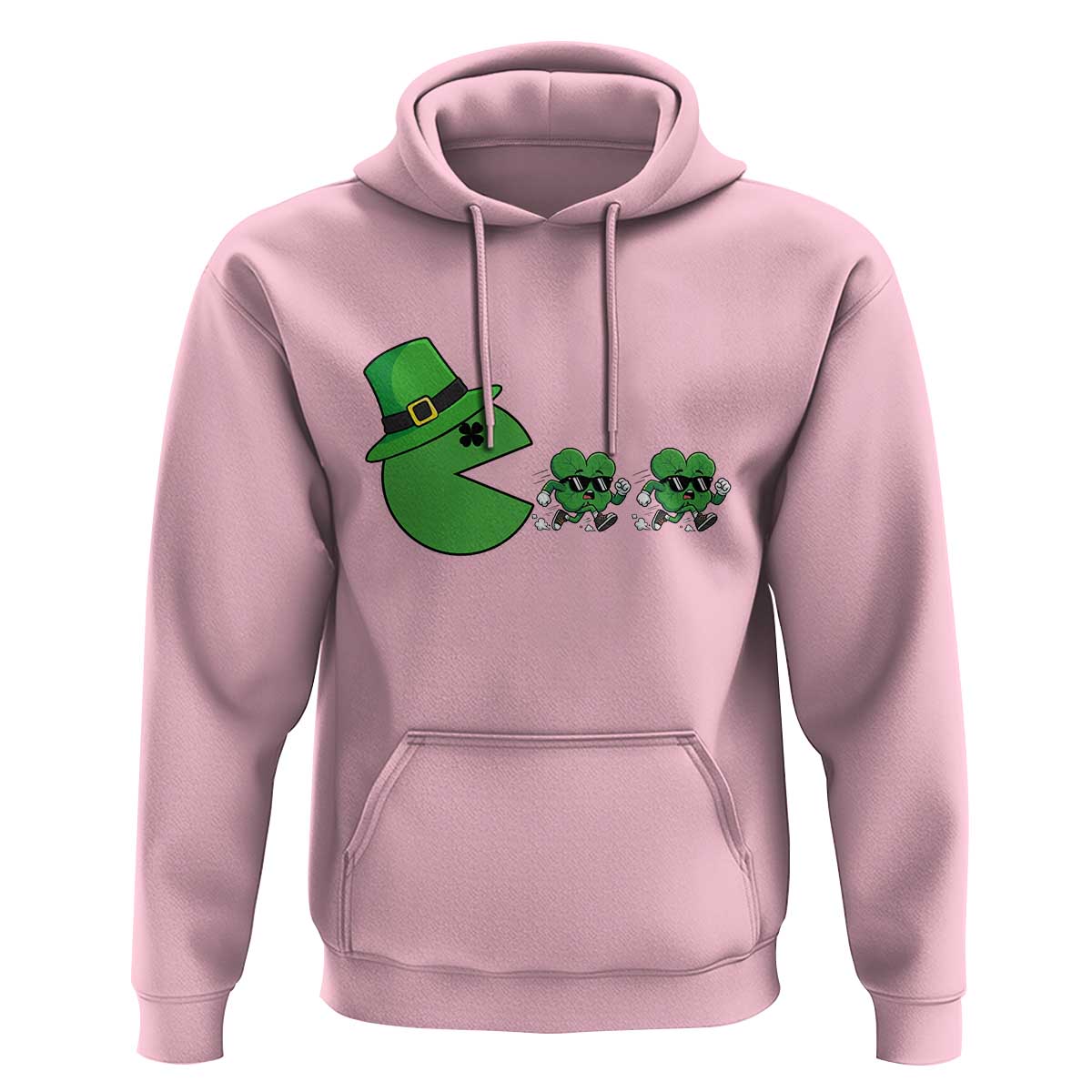 St Patricks Day Retro Gamer Eating Shamrock Lucky Gift Hoodie