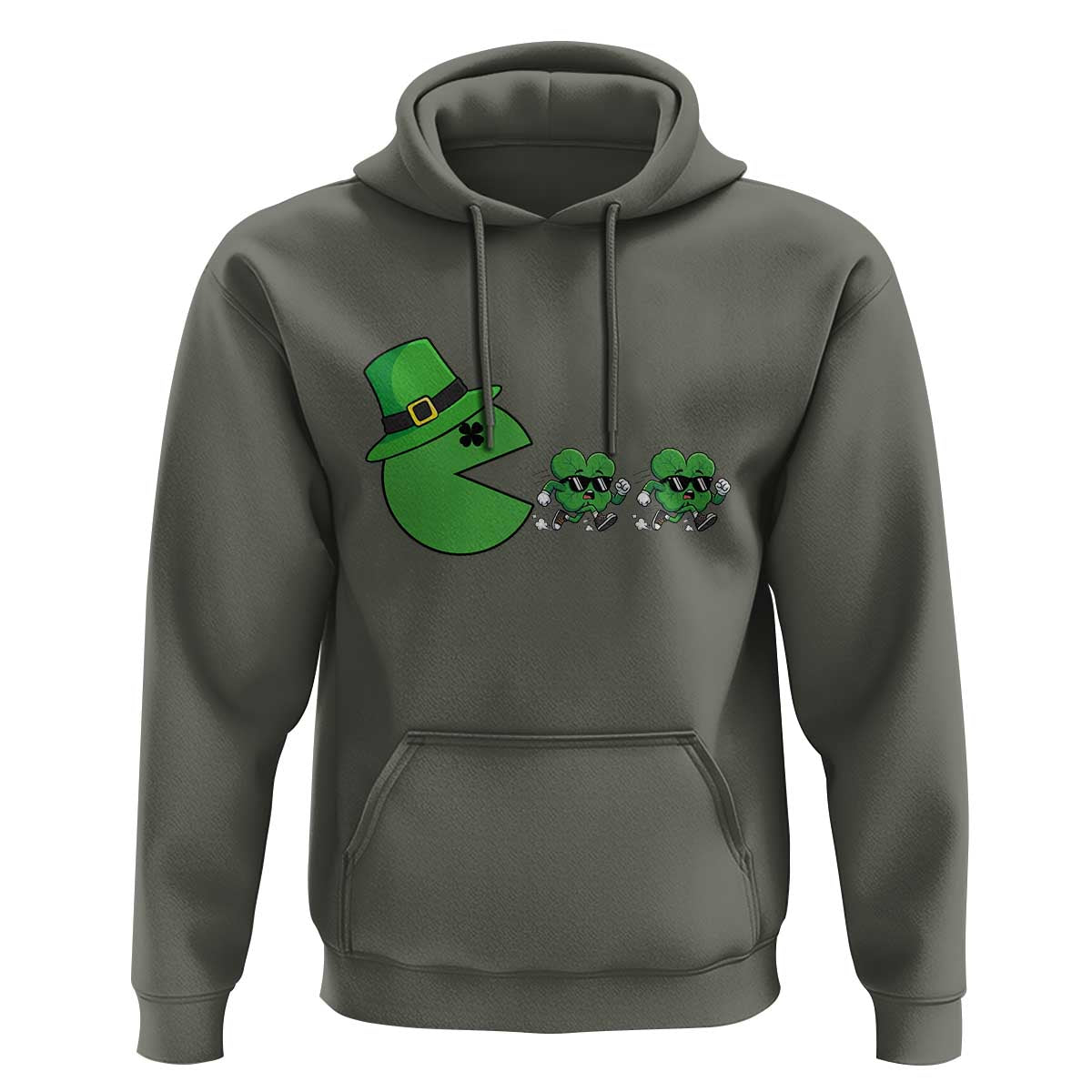 St Patricks Day Retro Gamer Eating Shamrock Lucky Gift Hoodie