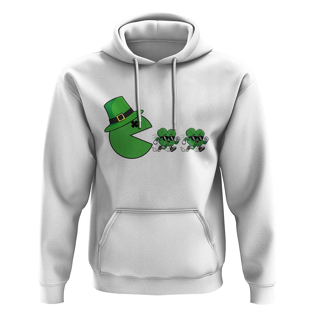 St Patricks Day Retro Gamer Eating Shamrock Lucky Gift Hoodie