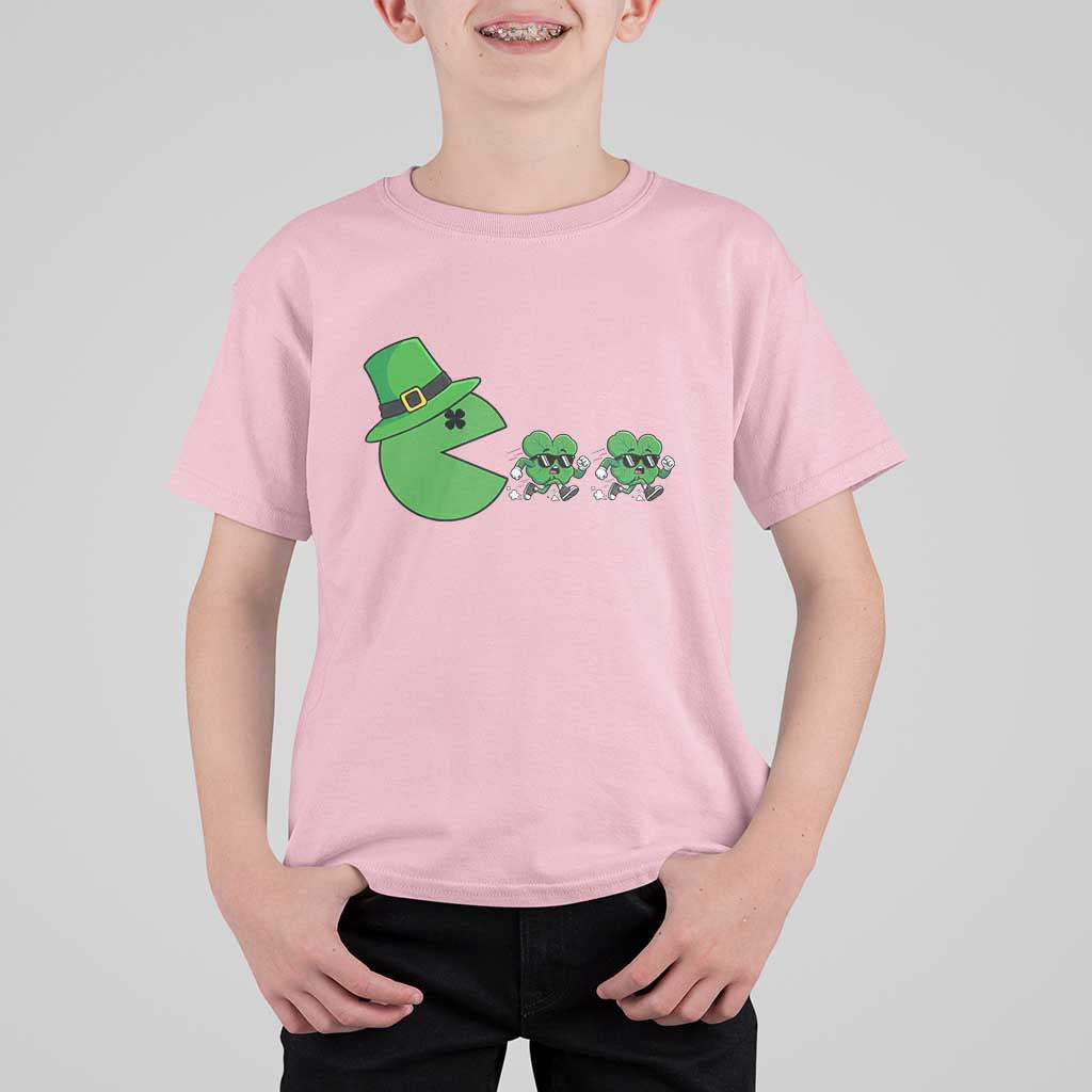 St Patricks Day Retro Gamer Eating Shamrock Lucky Gift T Shirt For Kid