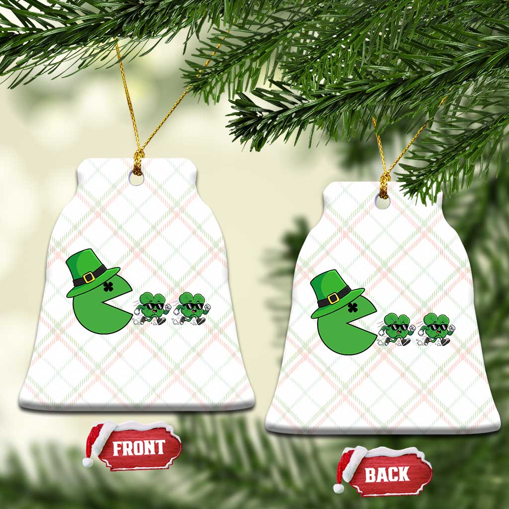 St Patricks Day Retro Gamer Eating Shamrock Lucky Gift Ceramic Ornament