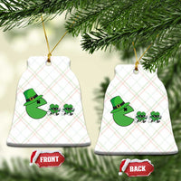 St Patricks Day Retro Gamer Eating Shamrock Lucky Gift Ceramic Ornament