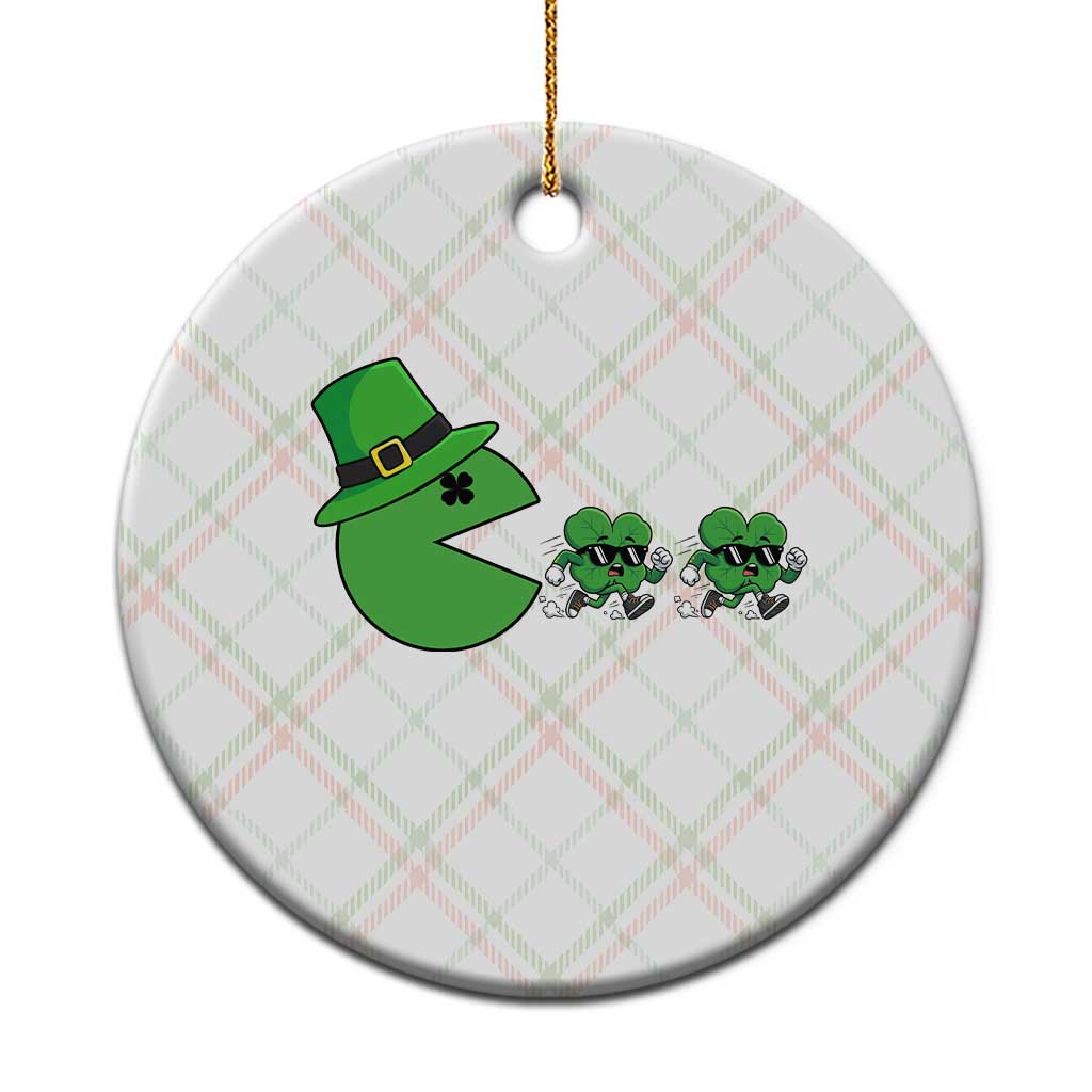 St Patricks Day Retro Gamer Eating Shamrock Lucky Gift Ceramic Ornament