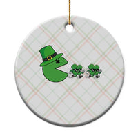 St Patricks Day Retro Gamer Eating Shamrock Lucky Gift Ceramic Ornament