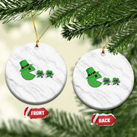 St Patricks Day Retro Gamer Eating Shamrock Lucky Gift Ceramic Ornament