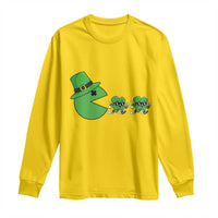 St Patricks Day Retro Gamer Eating Shamrock Lucky Gift Long Sleeve Shirt