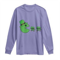 St Patricks Day Retro Gamer Eating Shamrock Lucky Gift Long Sleeve Shirt