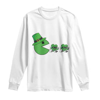St Patricks Day Retro Gamer Eating Shamrock Lucky Gift Long Sleeve Shirt