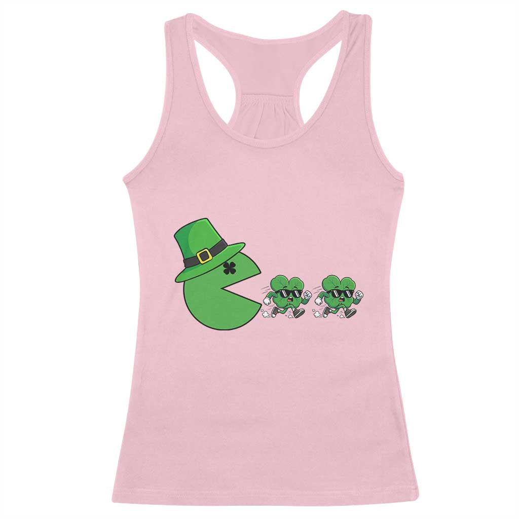 St Patricks Day Retro Gamer Eating Shamrock Lucky Gift Racerback Tank Top
