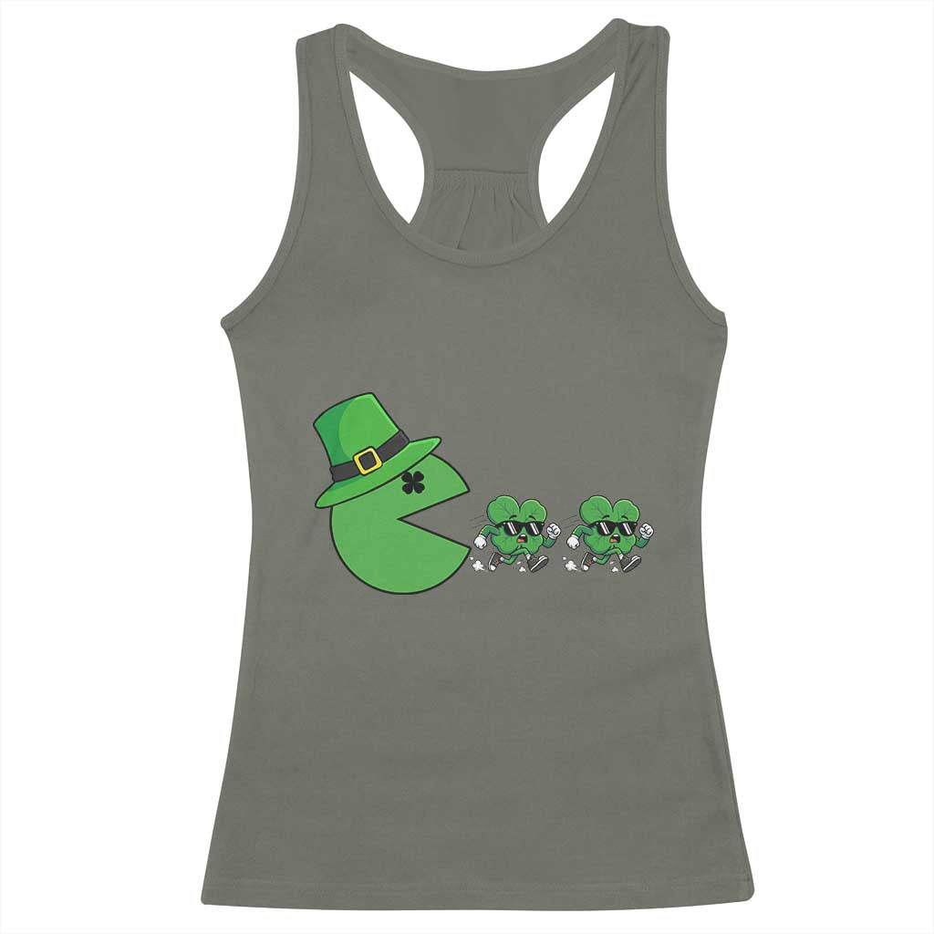St Patricks Day Retro Gamer Eating Shamrock Lucky Gift Racerback Tank Top