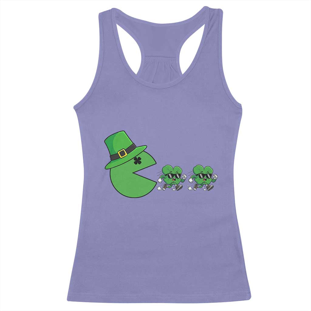 St Patricks Day Retro Gamer Eating Shamrock Lucky Gift Racerback Tank Top