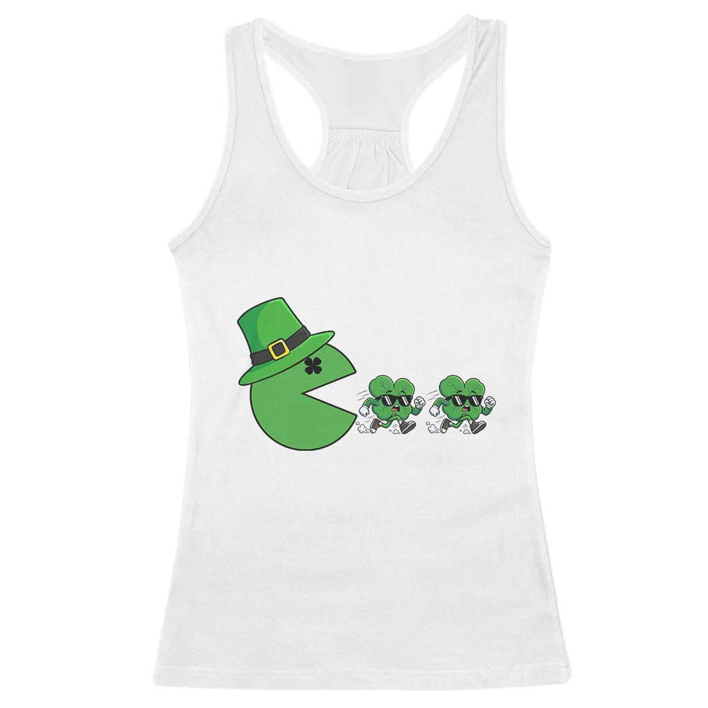 St Patricks Day Retro Gamer Eating Shamrock Lucky Gift Racerback Tank Top