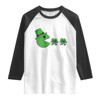St Patricks Day Retro Gamer Eating Shamrock Lucky Gift Raglan Shirt