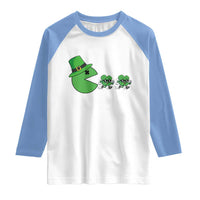 St Patricks Day Retro Gamer Eating Shamrock Lucky Gift Raglan Shirt