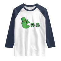 St Patricks Day Retro Gamer Eating Shamrock Lucky Gift Raglan Shirt