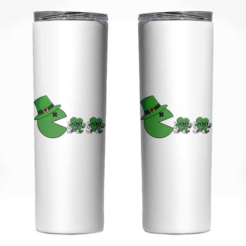 St Patricks Day Retro Gamer Eating Shamrock Lucky Gift Skinny Tumbler