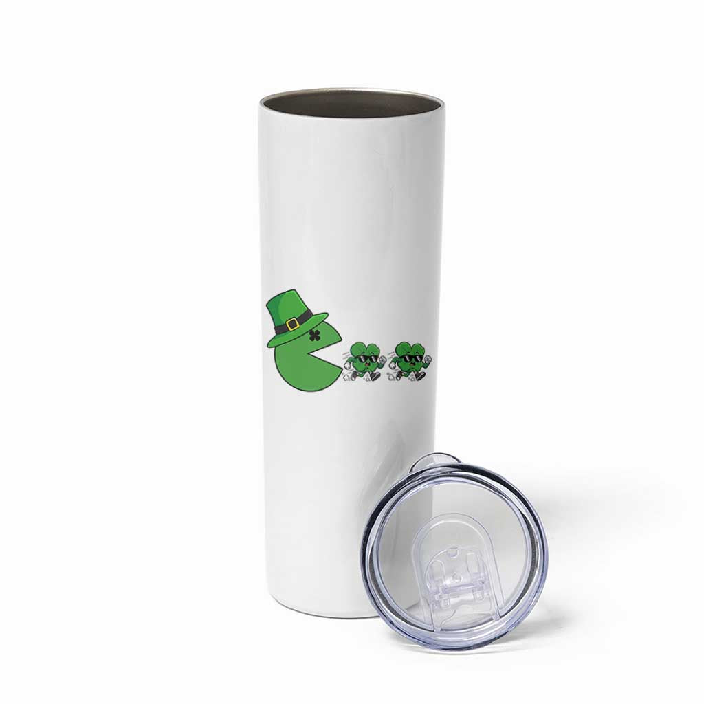 St Patricks Day Retro Gamer Eating Shamrock Lucky Gift Skinny Tumbler
