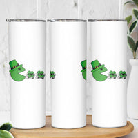 St Patricks Day Retro Gamer Eating Shamrock Lucky Gift Skinny Tumbler