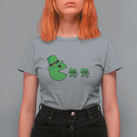 St Patricks Day Retro Gamer Eating Shamrock Lucky Gift T Shirt For Women