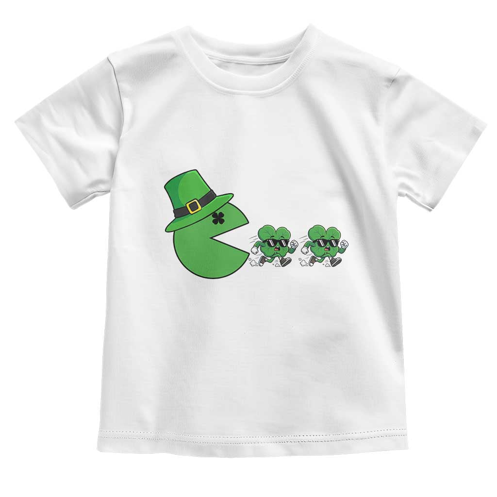 St Patricks Day Retro Gamer Eating Shamrock Lucky Gift Toddler T Shirt