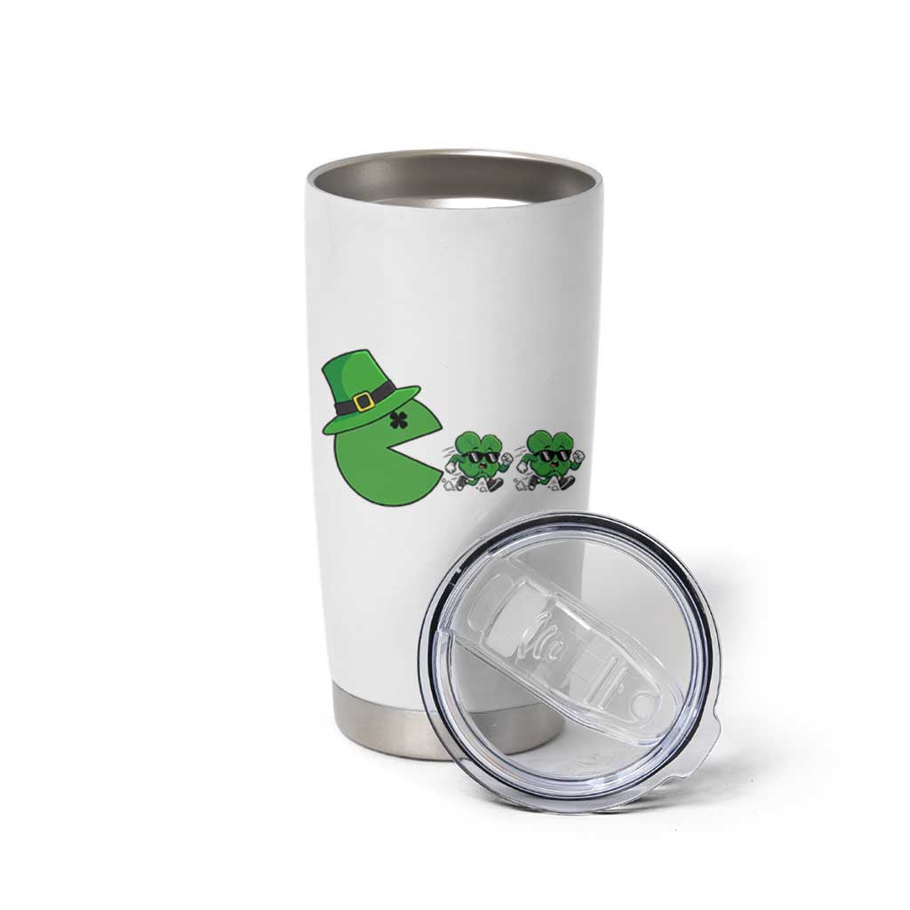 St Patricks Day Retro Gamer Eating Shamrock Lucky Gift Tumbler Cup