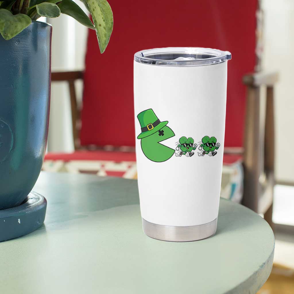 St Patricks Day Retro Gamer Eating Shamrock Lucky Gift Tumbler Cup